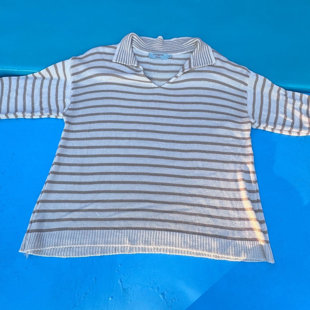 Breton camel Polo Sweater Striped V-Neck Sweater - Picture 8 of 8